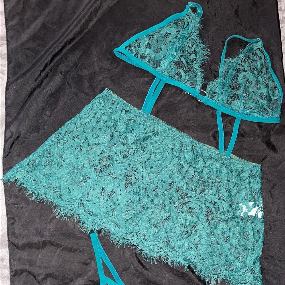 Green Lace 3 Piece Panty Set